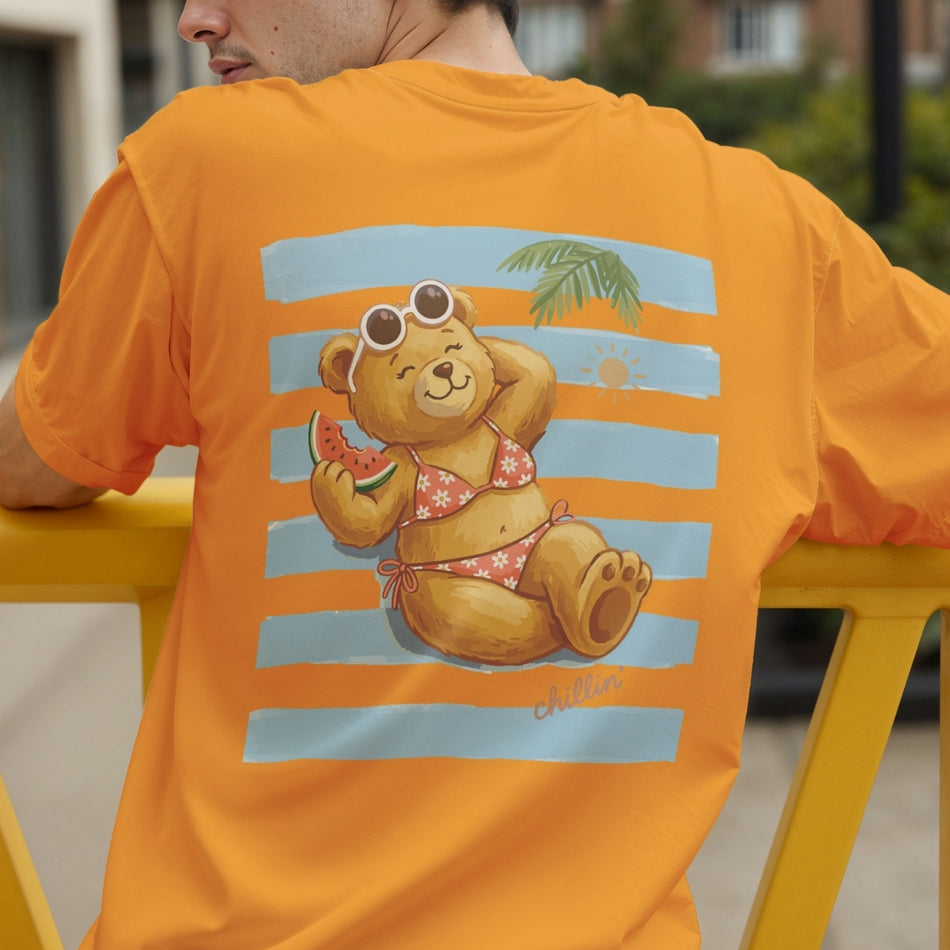 Summer Chillin Teddy Bear PNG | Orange T-Shirt Back Sublimation Design