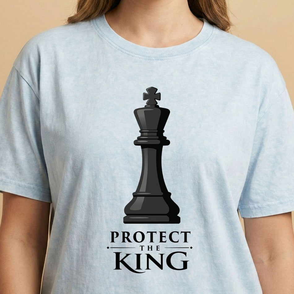 Protect the King Shirt, Blue Acid Wash Chess T-Shirt, Chess King Graphic Tee, Chess Lover Gift for Her, Aesthetic Chess Player Clothing