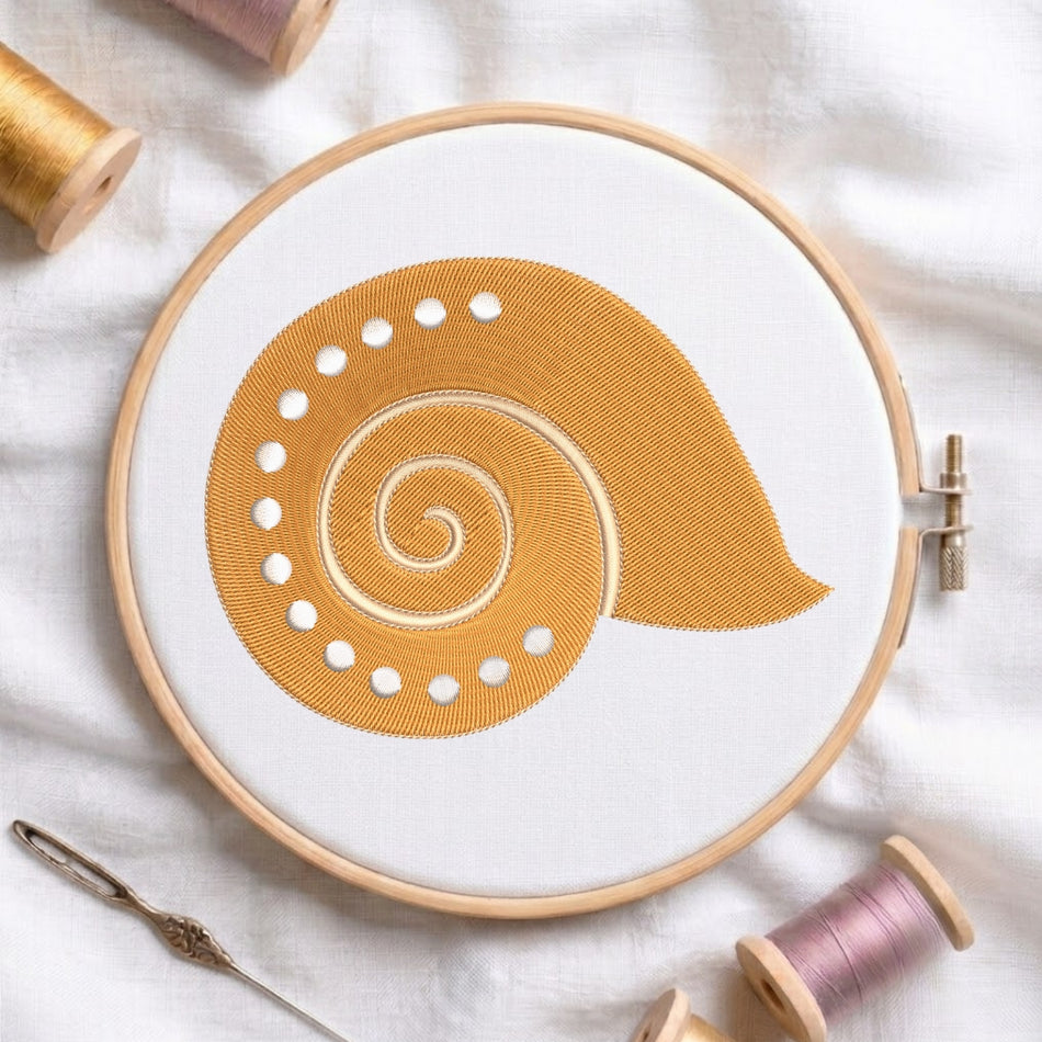 Elegant Spiral Seashell Coastal Machine Embroidery Design ED 244