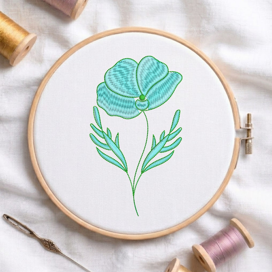 Minimalist Teal Botanical Blossom Machine Embroidery Design ED 161