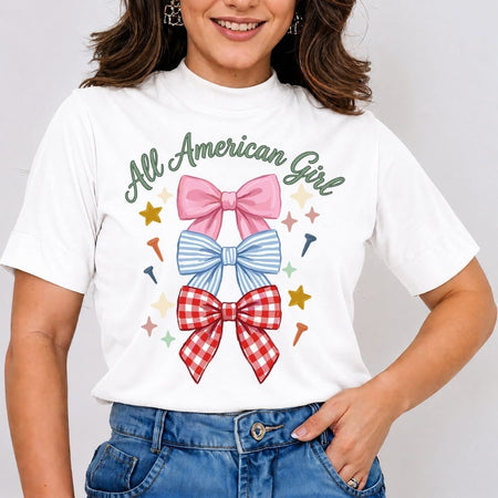All American Girl SVG PNG, Patriotic Coquette Bows Clipart, 4th of July Sublimation File