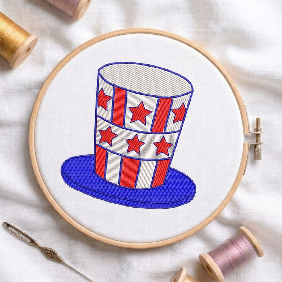 Patriotic Uncle Sam Top Hat Machine Embroidery Design - ED 304