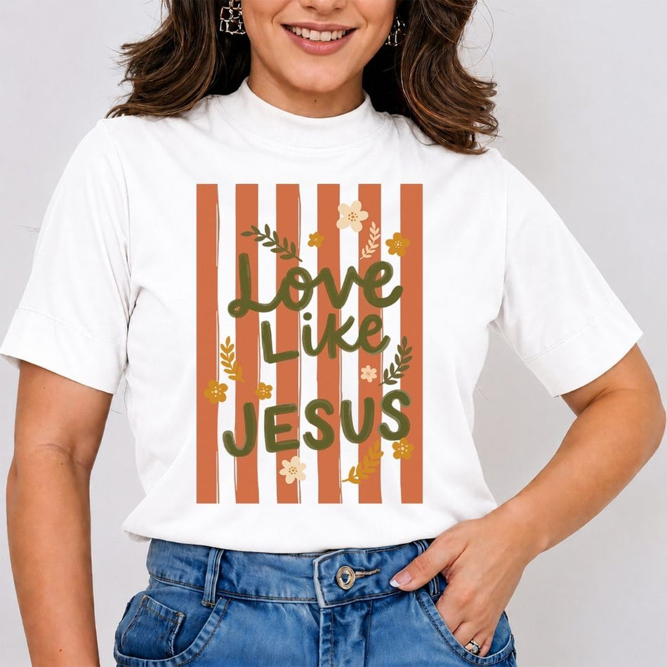 Love Like Jesus PNG - Terracotta Floral Sublimation Tee - A 1719