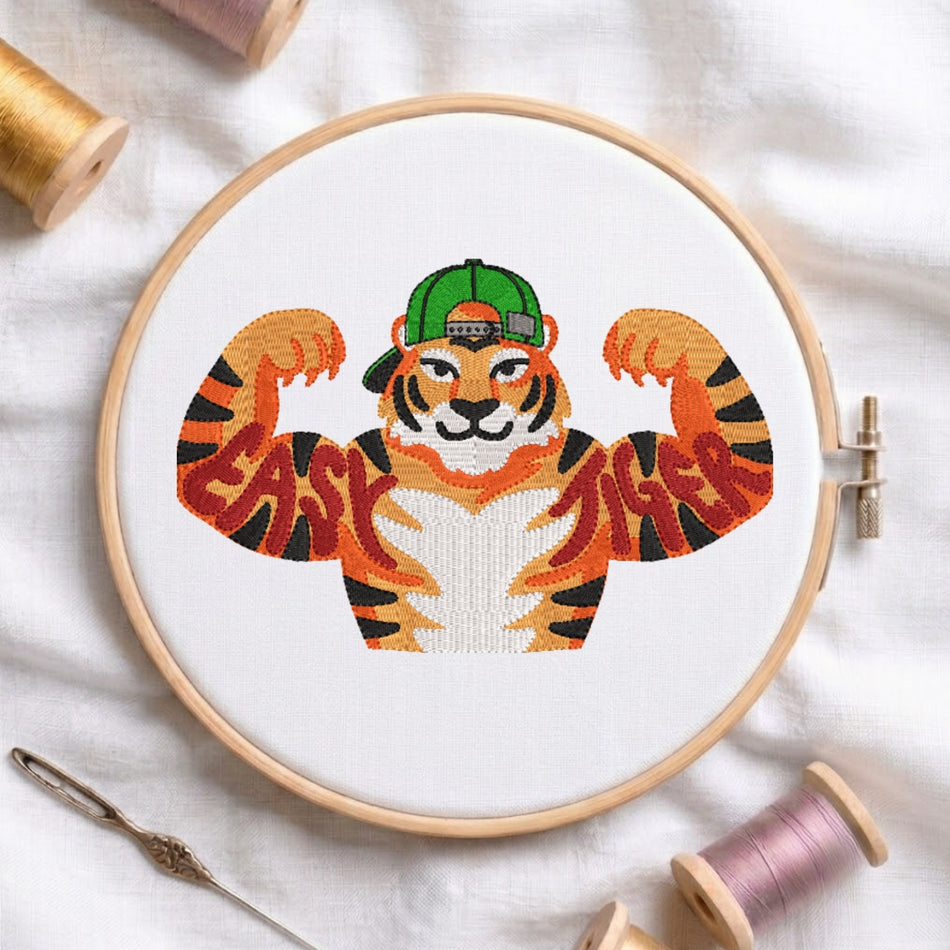 Bold "Easy Tiger" Muscular Character Machine Embroidery Design ED 246
