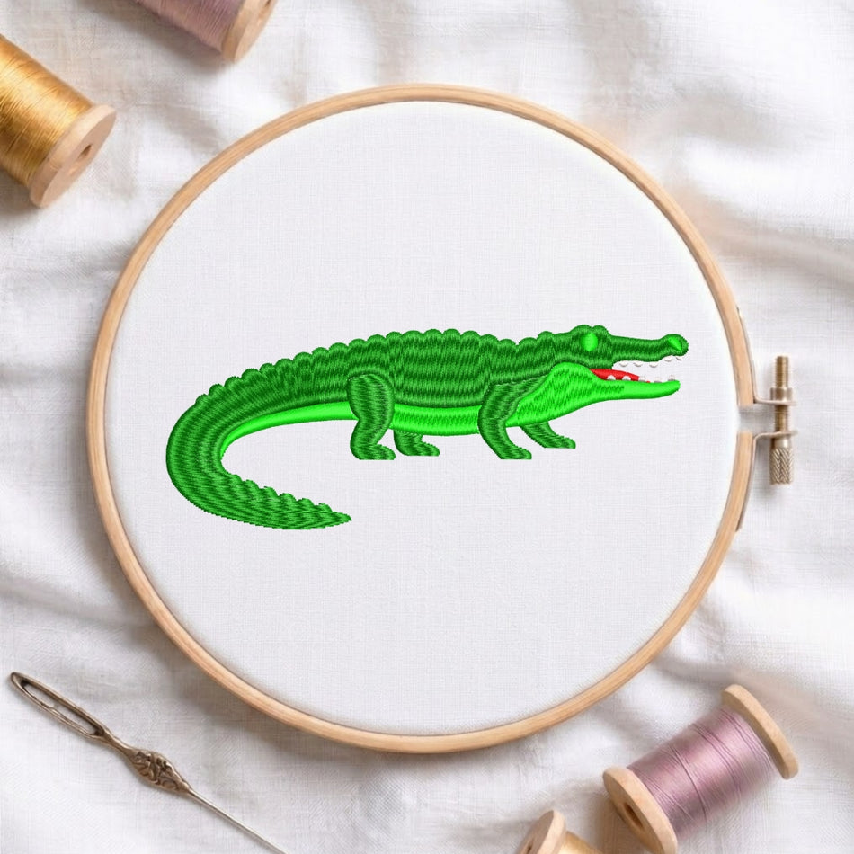 Playful Cartoon Alligator Reptile Machine Embroidery Design ED 256