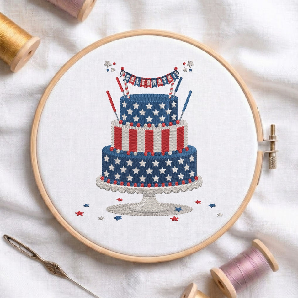 Festive Patriotic "Celebrate" Cake Machine Embroidery Design - ED 293
