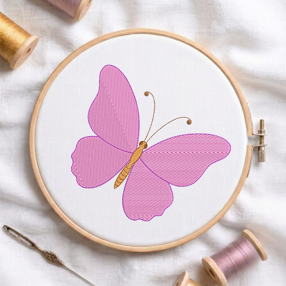 Elegant Pink Butterfly Minimalist Machine Embroidery Design ED 118