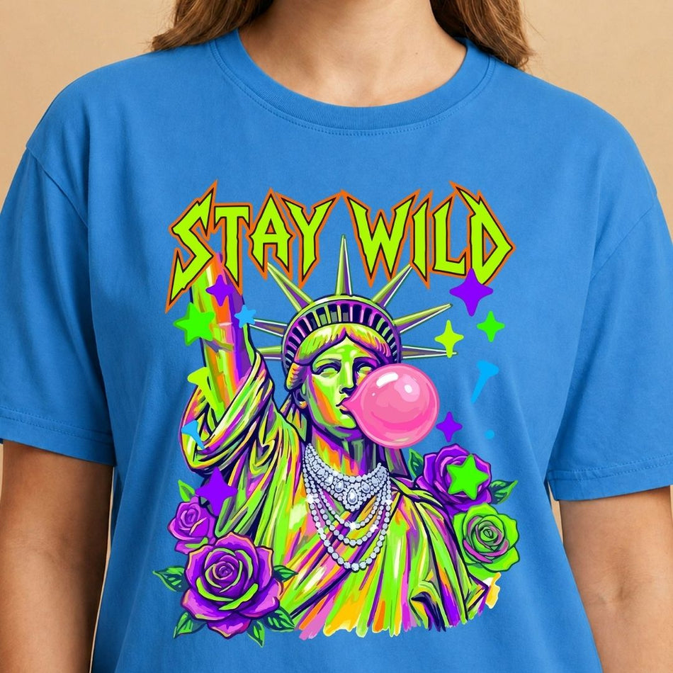 Retro Stay Wild Statue of Liberty PNG | Vintage Ringer Tee Sublimation