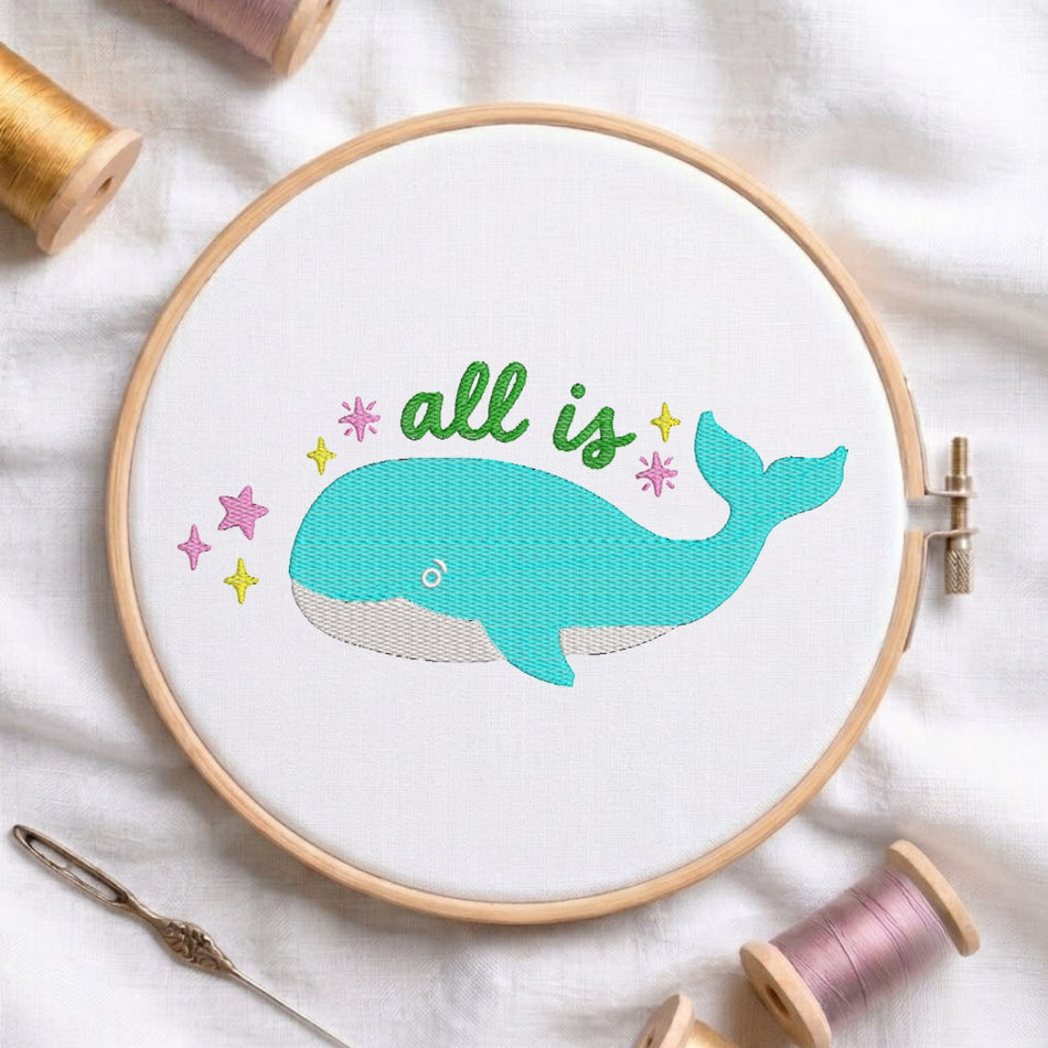 Playful Whale and Sparkling Stars Machine Embroidery ED 277