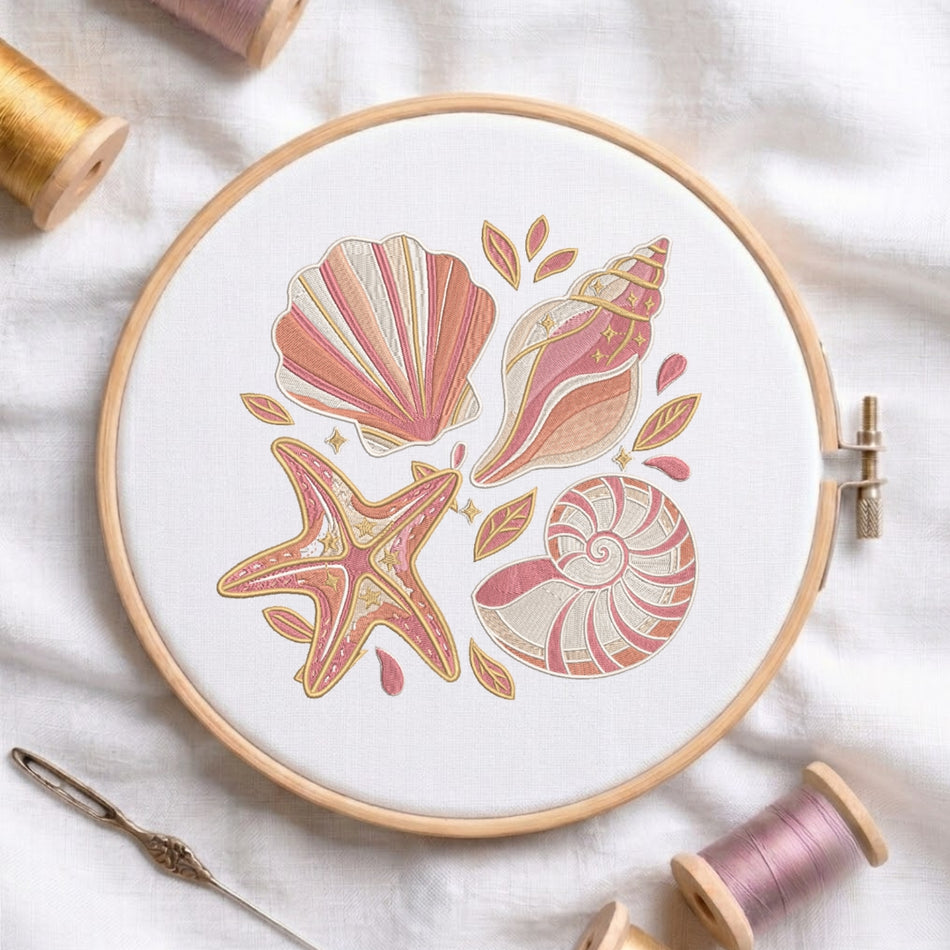 Coastal Shells and Starfish Machine Embroidery Design  ED 3