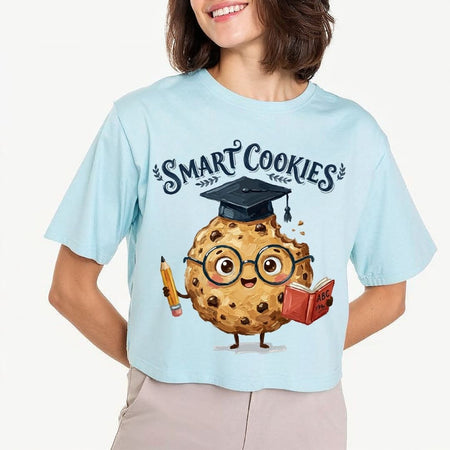 Smart Cookies Graduation Shirt, Pastel Blue Crop Top, Cute Cookie Graduate T-Shirt, Back to School Graphic Tee, Teacher Appreciation Apparel