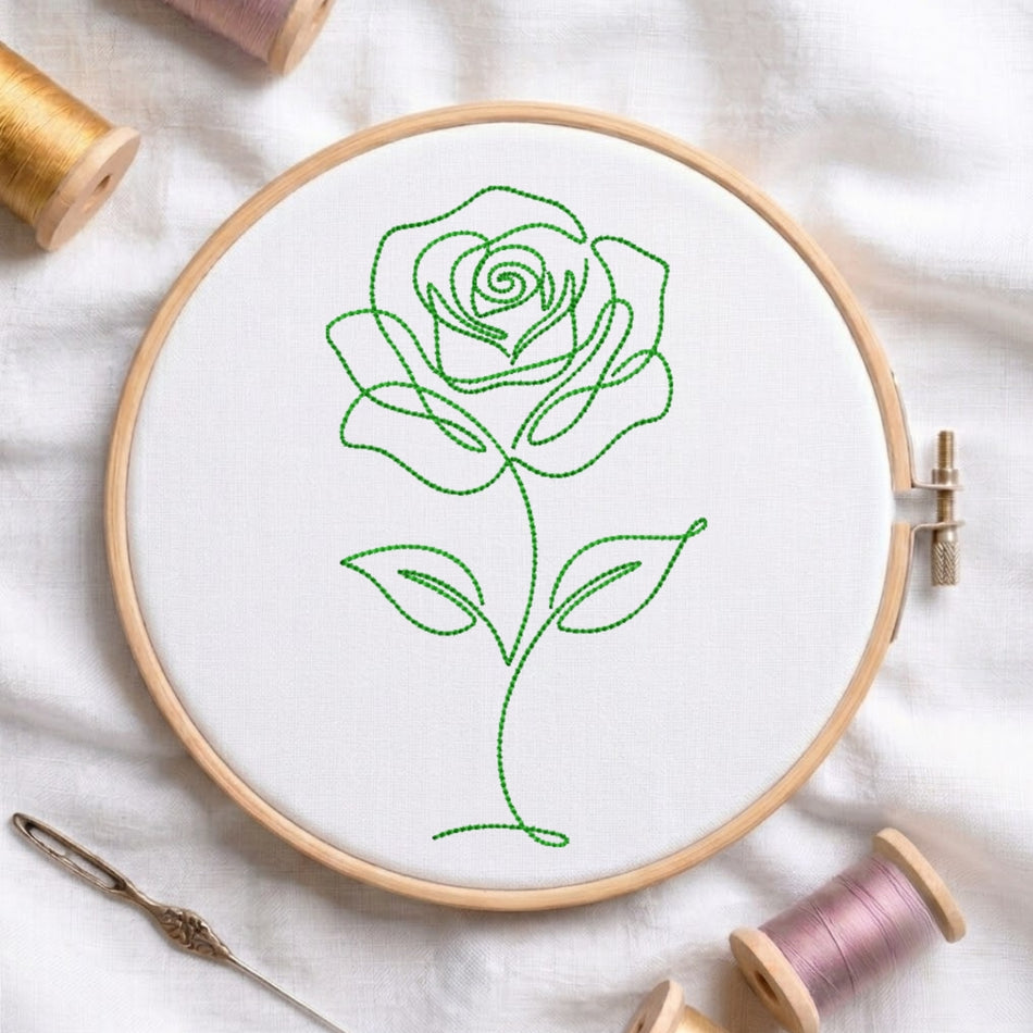 Elegant Continuous Line Art Rose Machine Embroidery Design ED 237