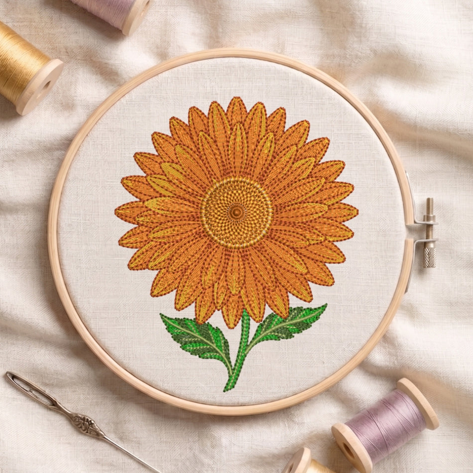 Detailed Sunflower Blossom Machine Embroidery Design  ED 86