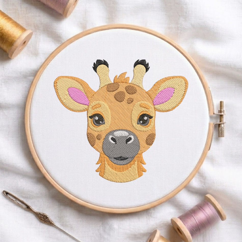 Adorable Baby Giraffe Face Machine Embroidery Design ED 286