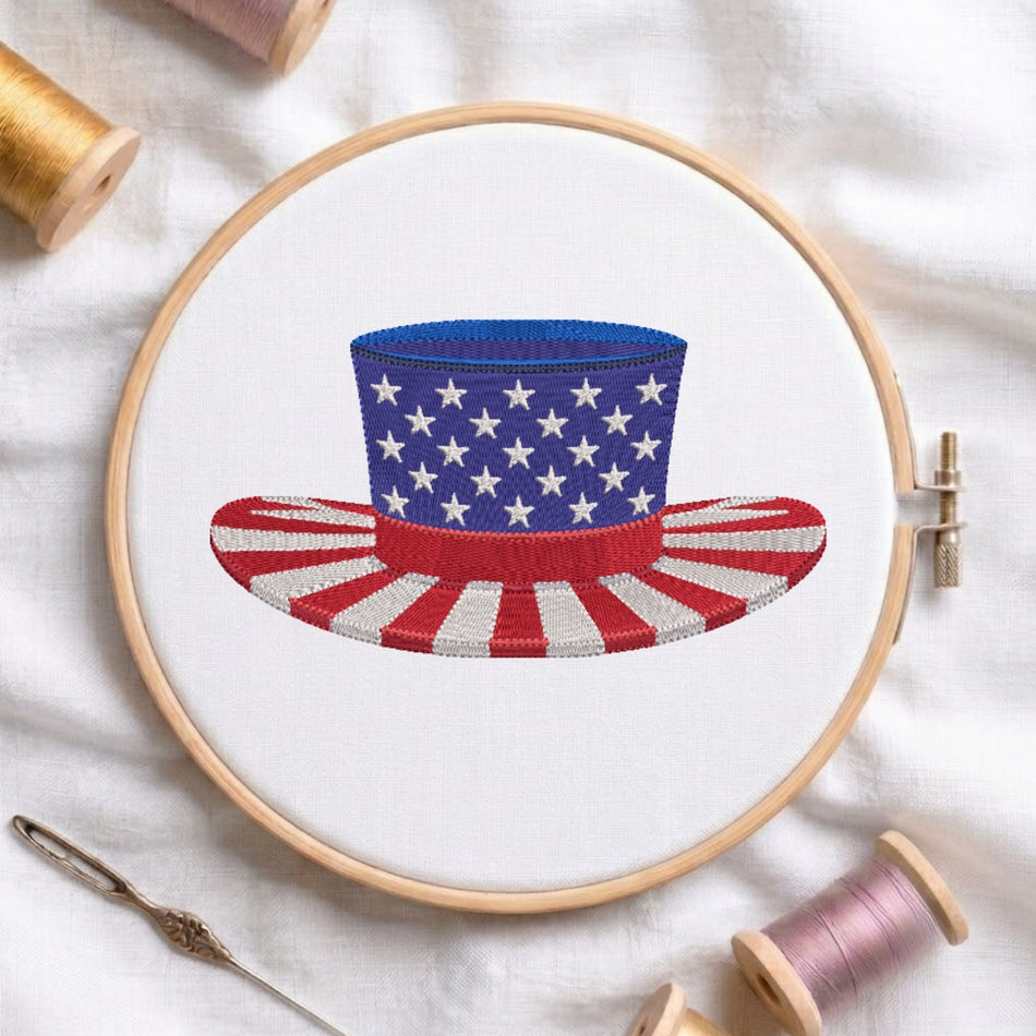 Patriotic Americana Top Hat Machine Embroidery Design ED 291