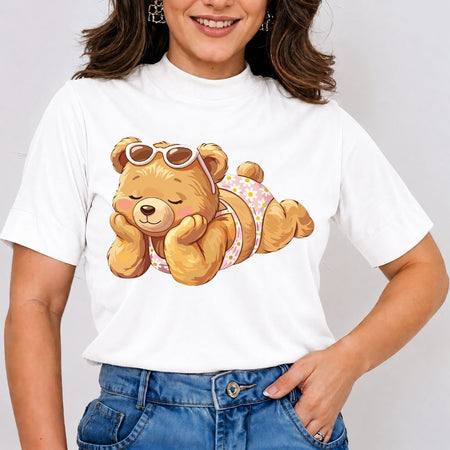 Cute Sunbathing Bear SVG PNG, Summer Bikini Teddy Bear Clipart, Retro Beach Sublimation Graphic File
