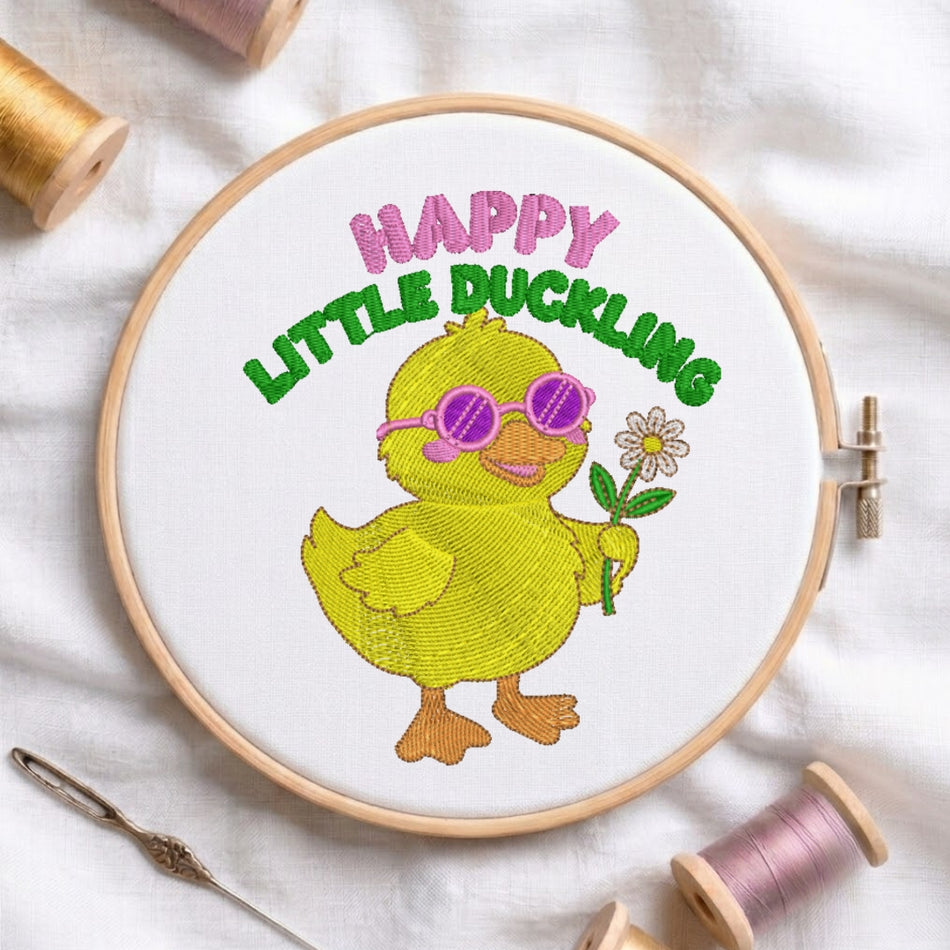 Cute Duckling Daisy Flower Playful Nursery Embroidery File ED 128