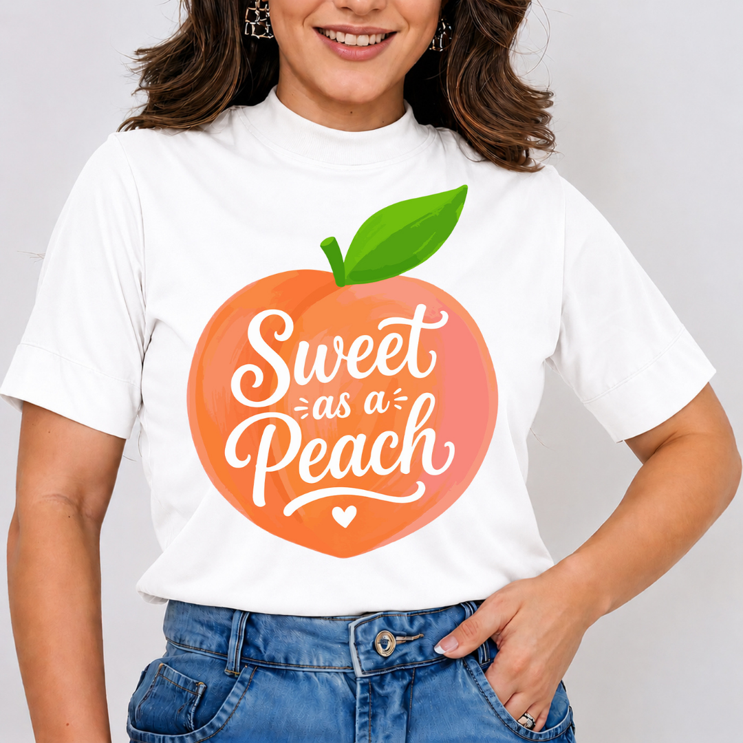 Sweet As A Peach SVG PNG, Cute Southern Graphic Clipart, Script Quote Summer Fruit Sublimation File