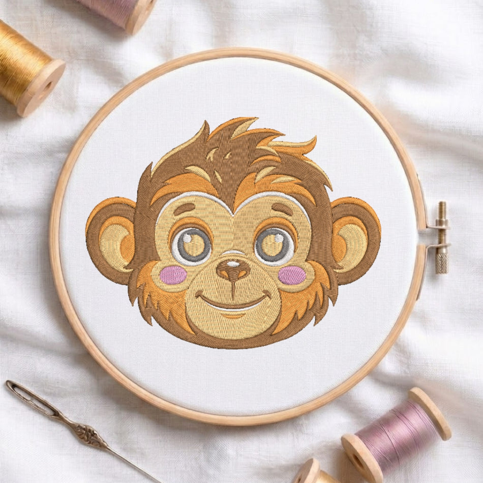 Charming Friendly Monkey Face Machine Embroidery Design ED 261