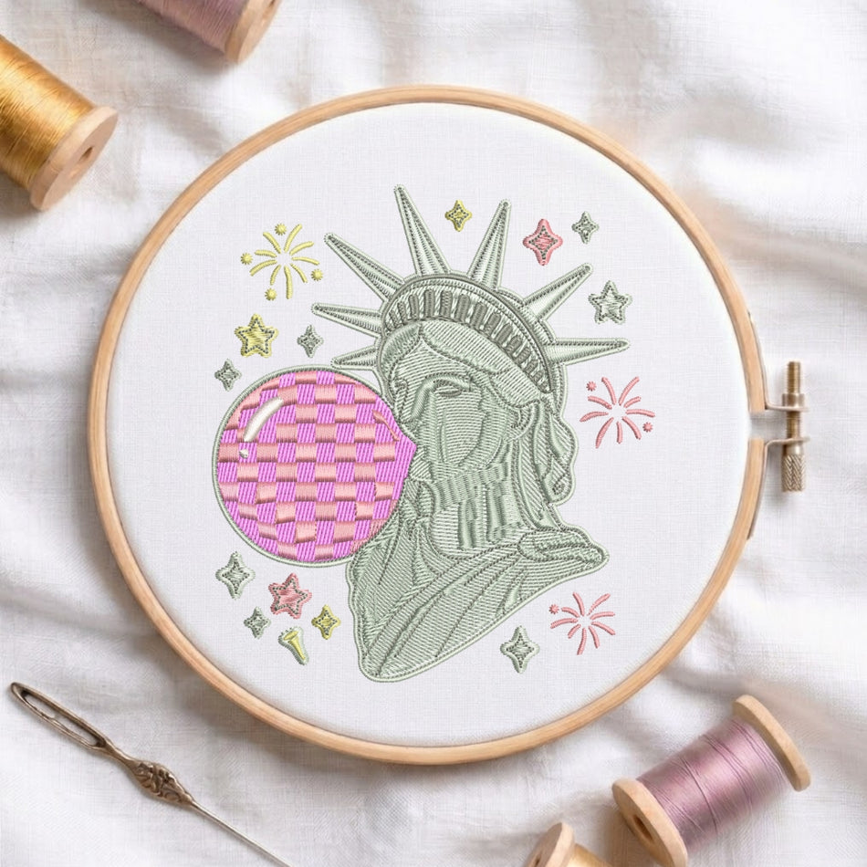 Retro Disco Statue of Liberty Machine Embroidery Design ED 284