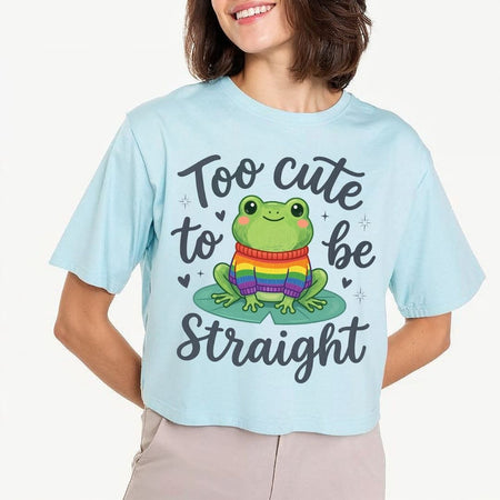 Too Cute To Be Straight Frog PNG | Light Blue Crop Tee Pride Sublimation