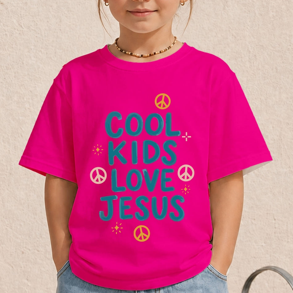 Retro Cool Kids Love Jesus PNG | Vibrant Pink Child Shirt Sublimation Design