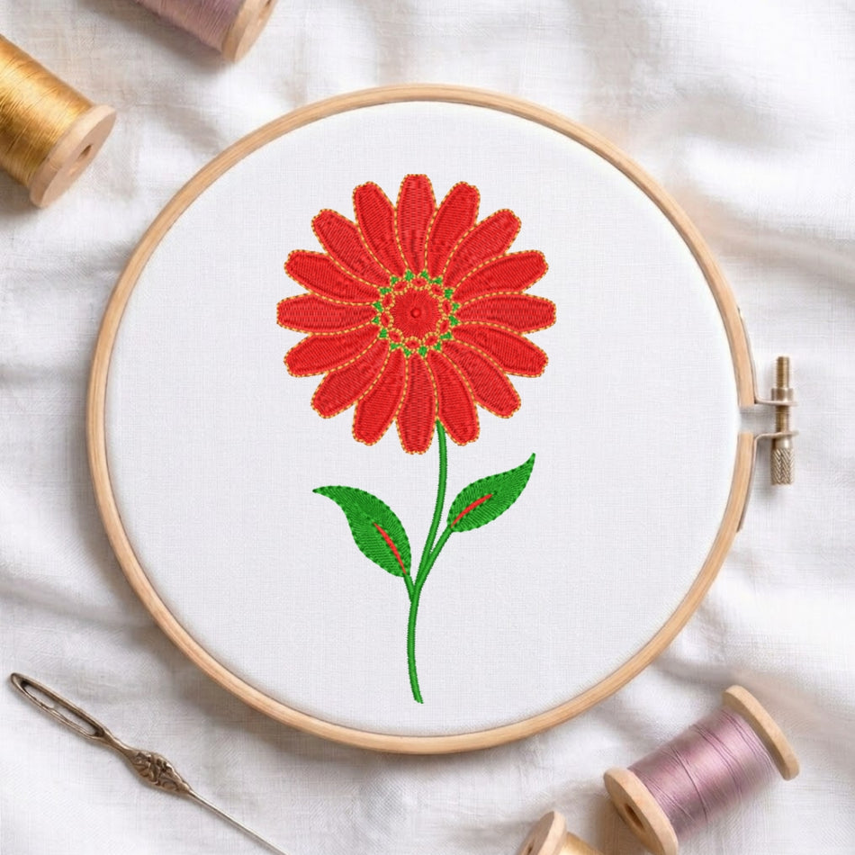 Spring Flower Red Petal Floral Decorative Embroidery File (Multi-Size) ED 179