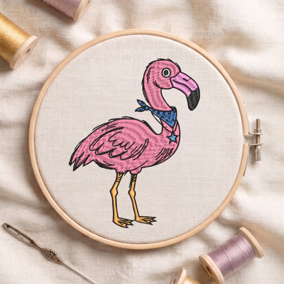 Quirky Flamingo with Bandana Machine Embroidery Design ED 63