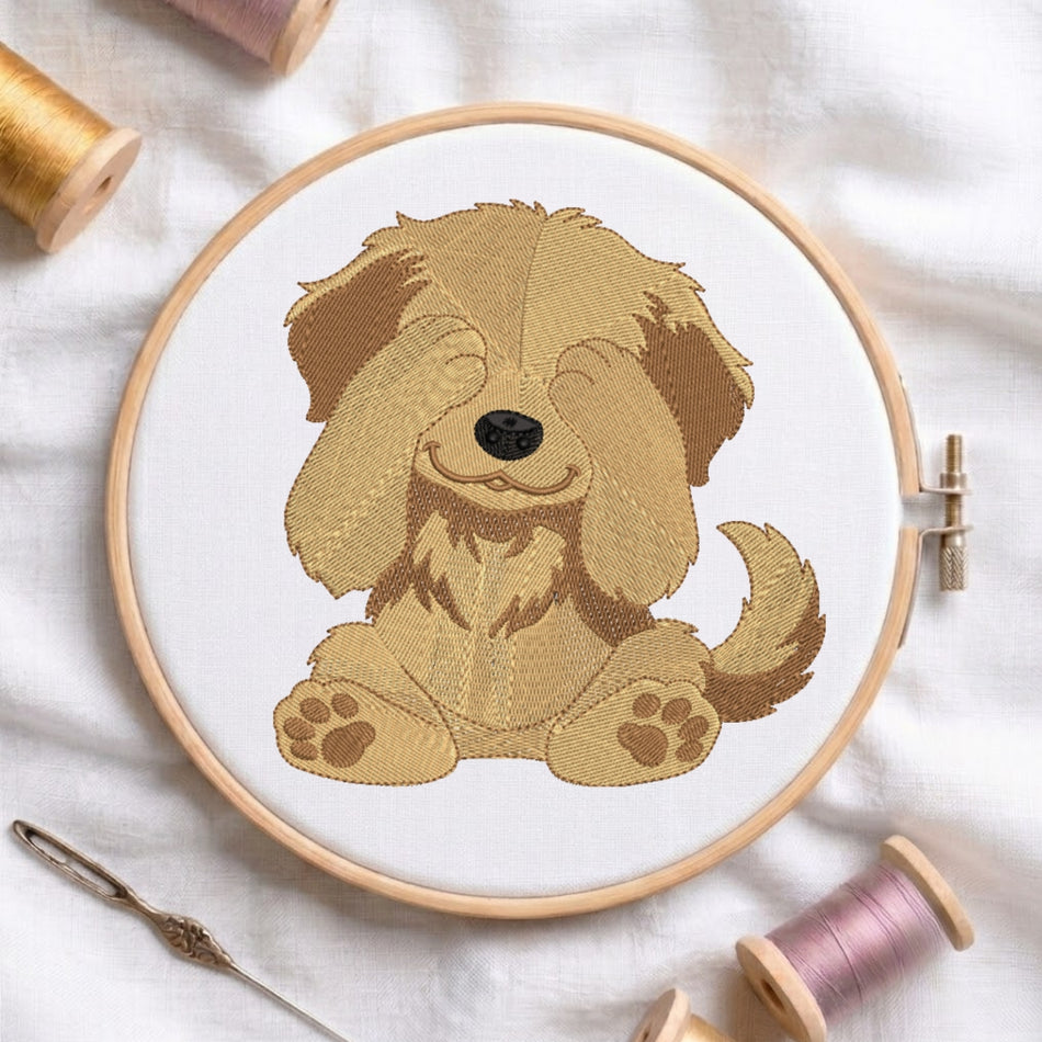 Charming Peek-a-Boo Puppy Machine Embroidery Design ED 206