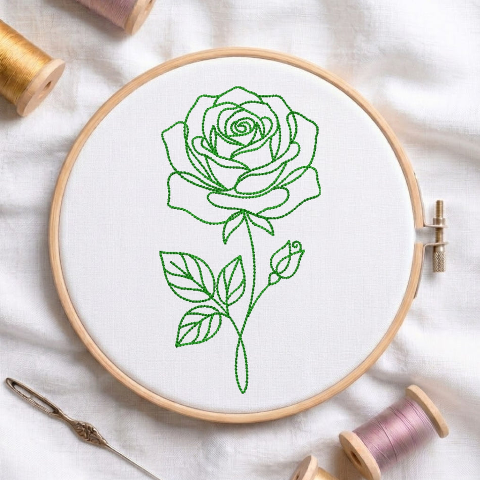 Elegant Minimalist Rose Line Art Machine Embroidery Design ED 251