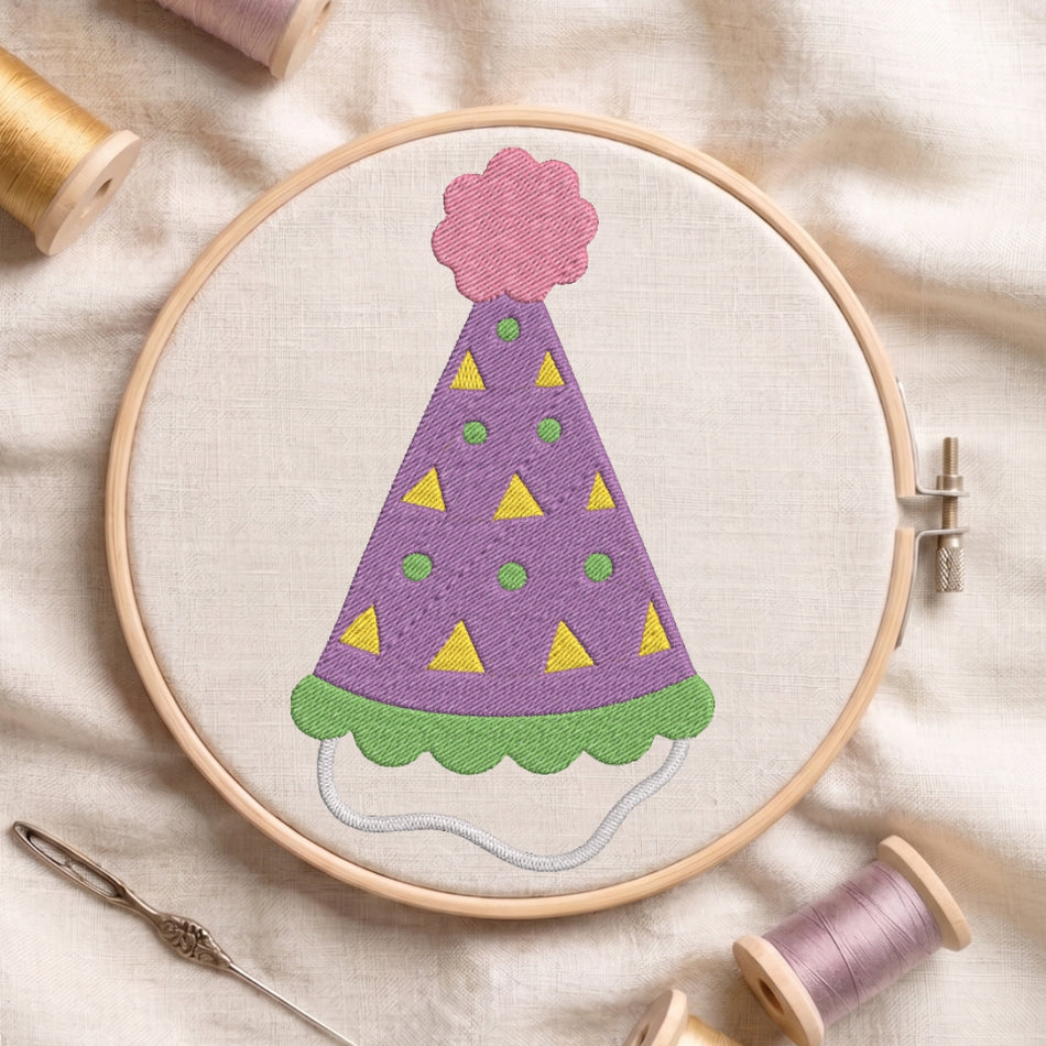 Purple Birthday Party Hat Machine Embroidery Design - ED 9