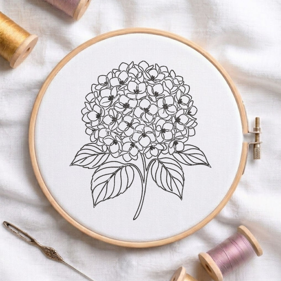 Minimalist Botanical Hydrangea Machine Embroidery ED-353