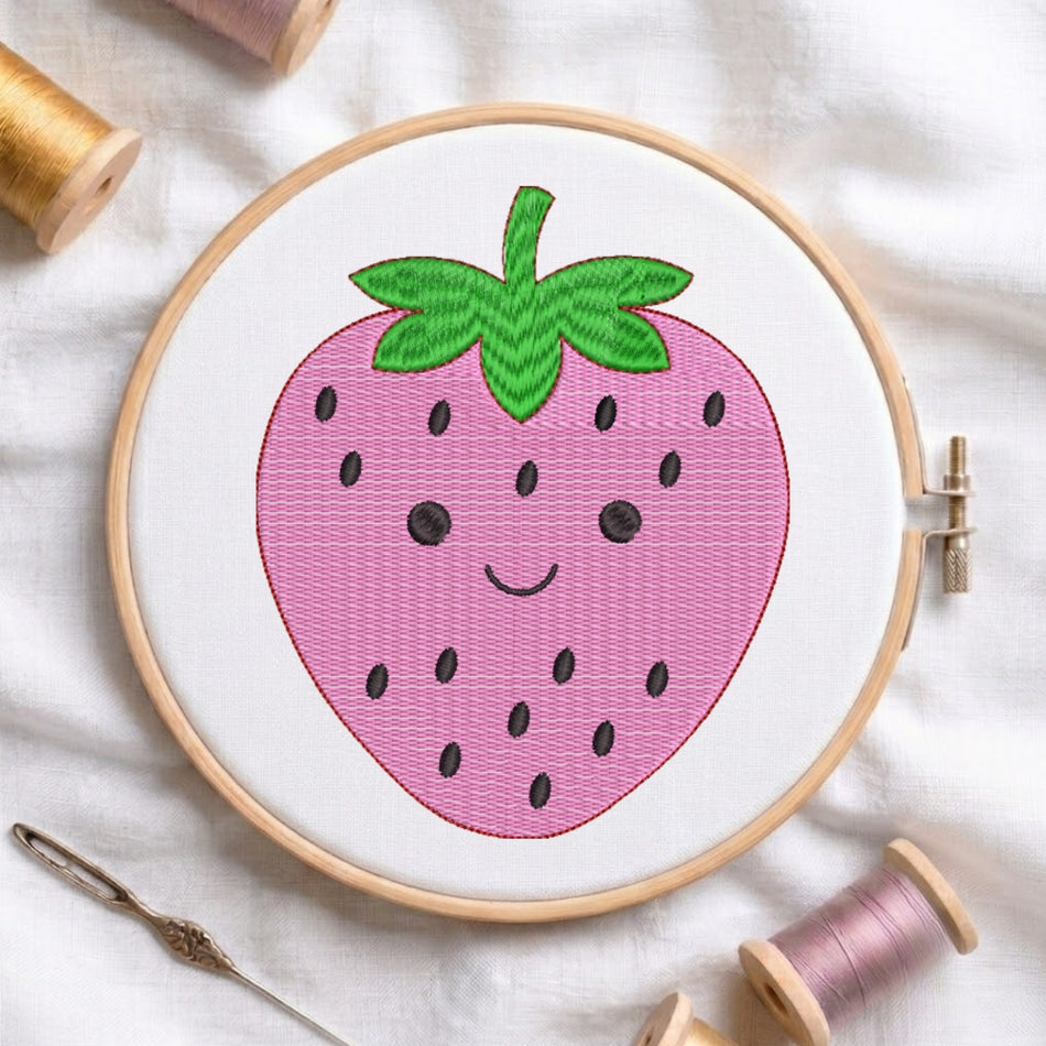 Cute Smiling Strawberry Fruit Embroidery File ED 190