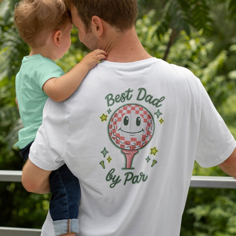 Best Dad By Par SVG PNG, Funny Golf Father Day Clipart, Retro Checkerboard Smiley Golf Ball Graphic File