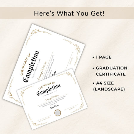 Graduation certificate with decorative border on a beige background