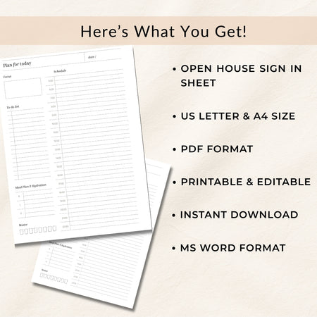Two sheets of paper with text on a beige background, listing features of the product.