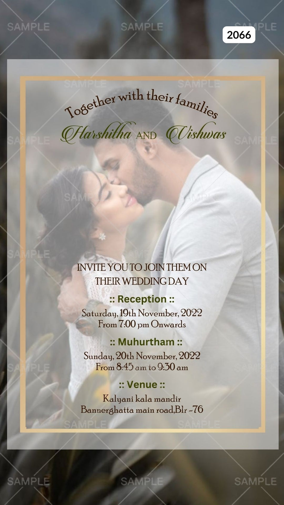 Wedding ceremony invitation card Canva Editable Template of hindu south indian kannada family in english language with couple photo theme design 2066