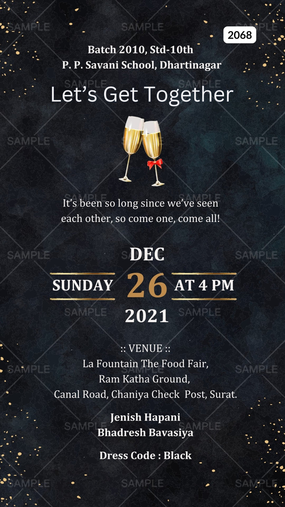 Get Together Party invitation card Canva Editable Template in english language with glittery theme design 2068