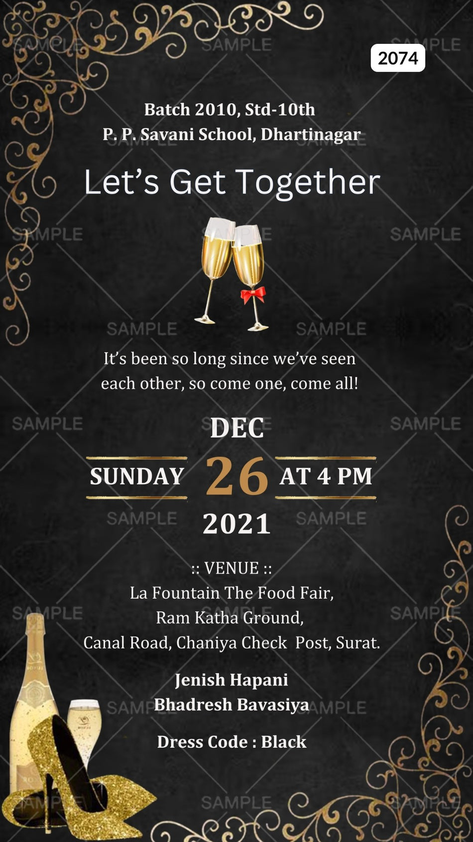 Digital Get Togethe Party Invitation Of Indian Family In English Language With Dark Texture Theme Canva Editable Template design no - 2074