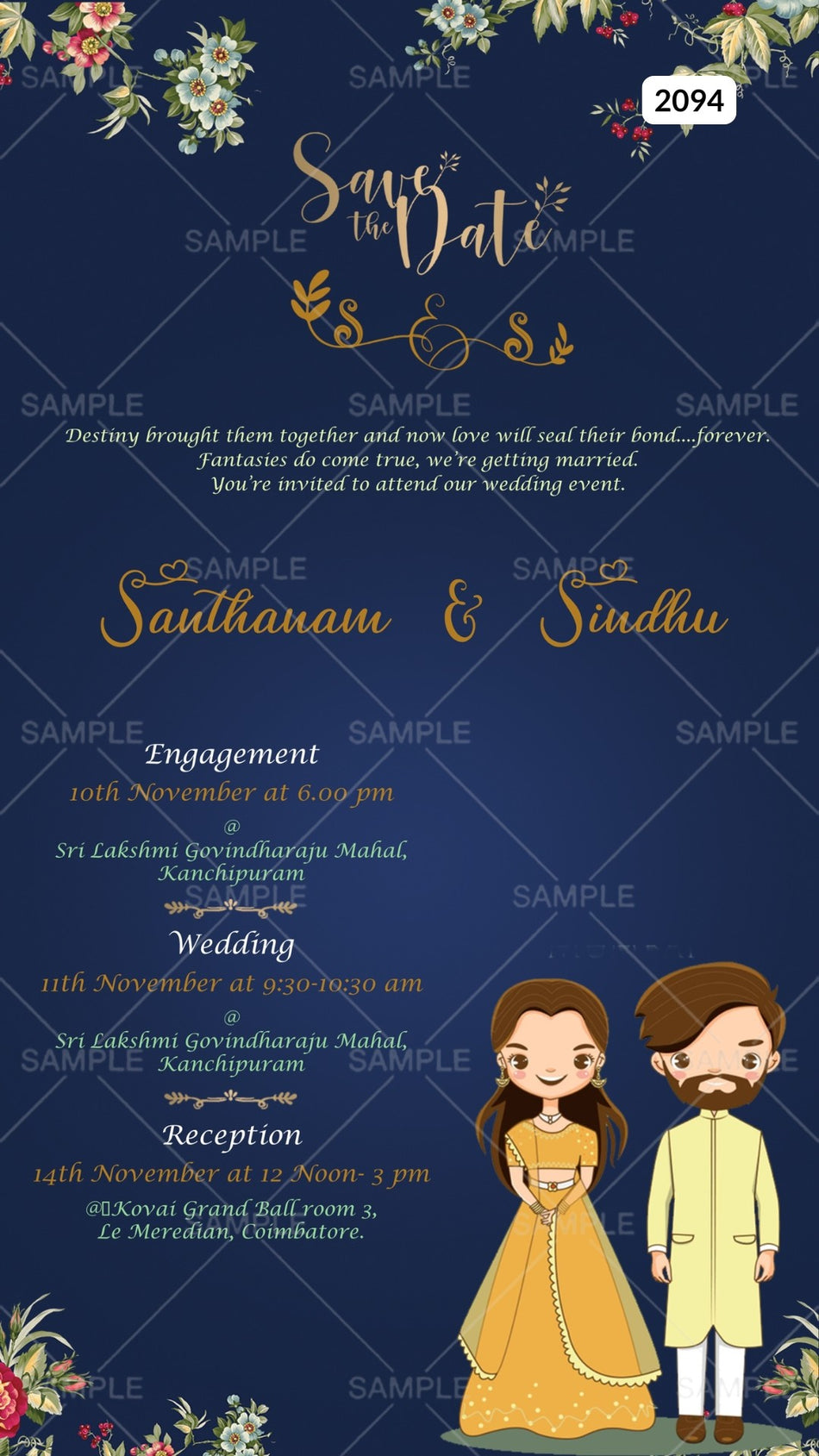 Wedding ceremony invitation card Canva Editable Template of hindu south indian tamil family in english language with minimalistic theme design 2094