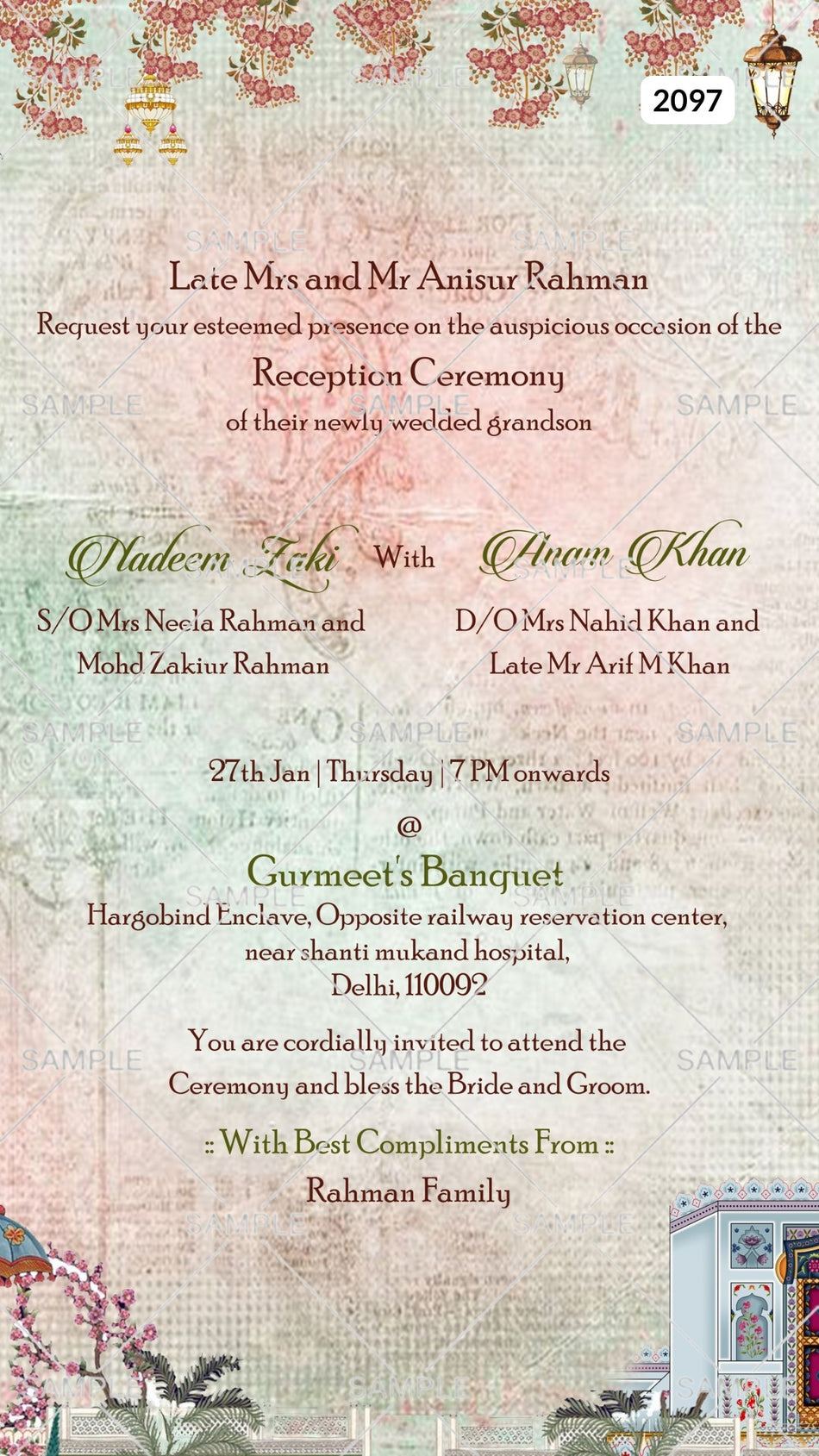 Reception Party invitation card Canva Editable Template in english language with minimalistic theme design 2097