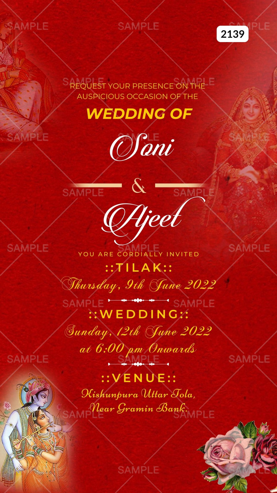 Wedding ceremony invitation card Canva Editable Template of hindu Bihari family in english language with minimalistic theme design 2139