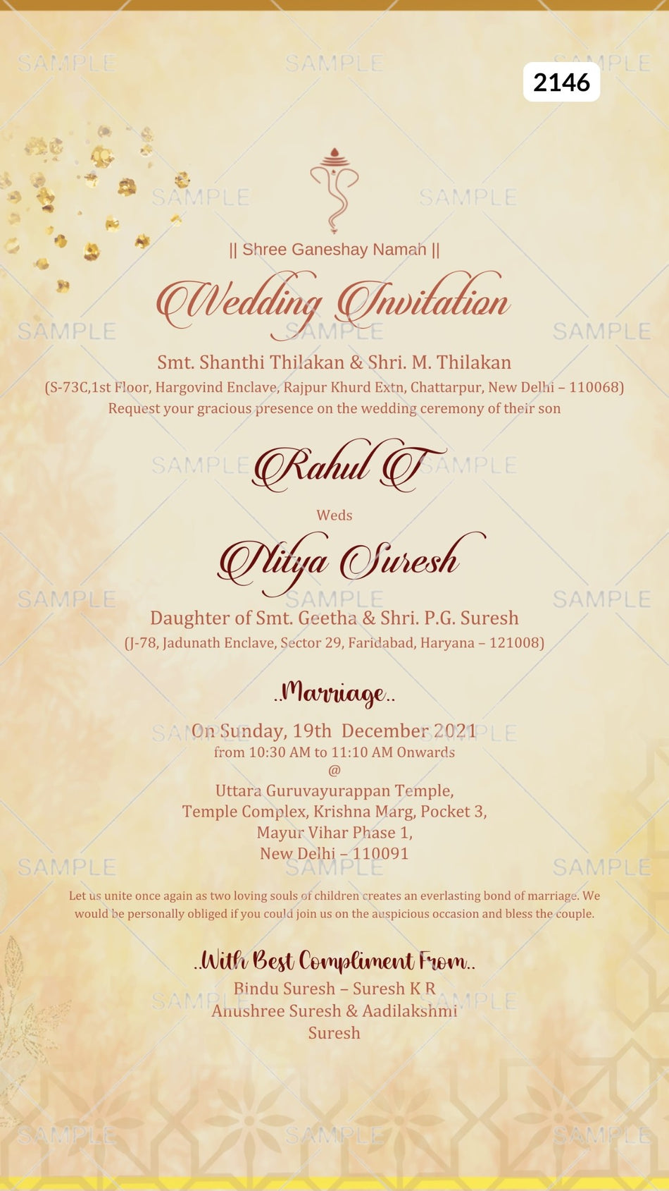 Wedding ceremony invitation card Canva Editable Template of hindu punjabi haryanvi family in english language with minimalistic theme design 2146