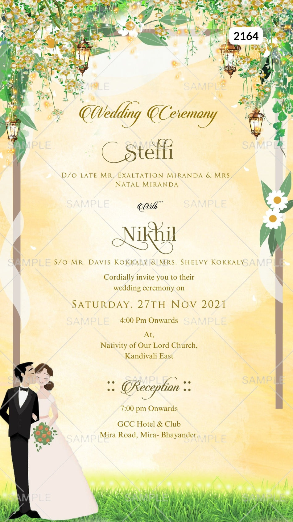 Wedding ceremony invitation card Canva Editable Template of hindu maharashtrian marathi family in english language with garden theme design 2164