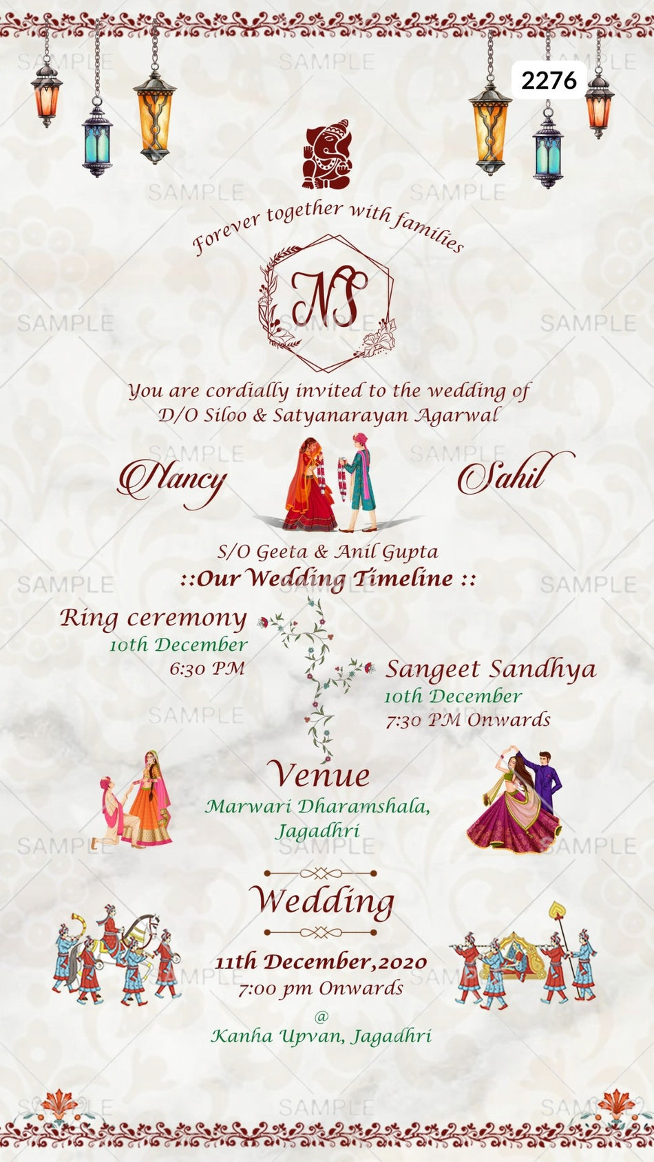 Wedding ceremony invitation card Canva Editable Template of hindu punjabi haryanvi family in english language with minimalistic theme design 2276