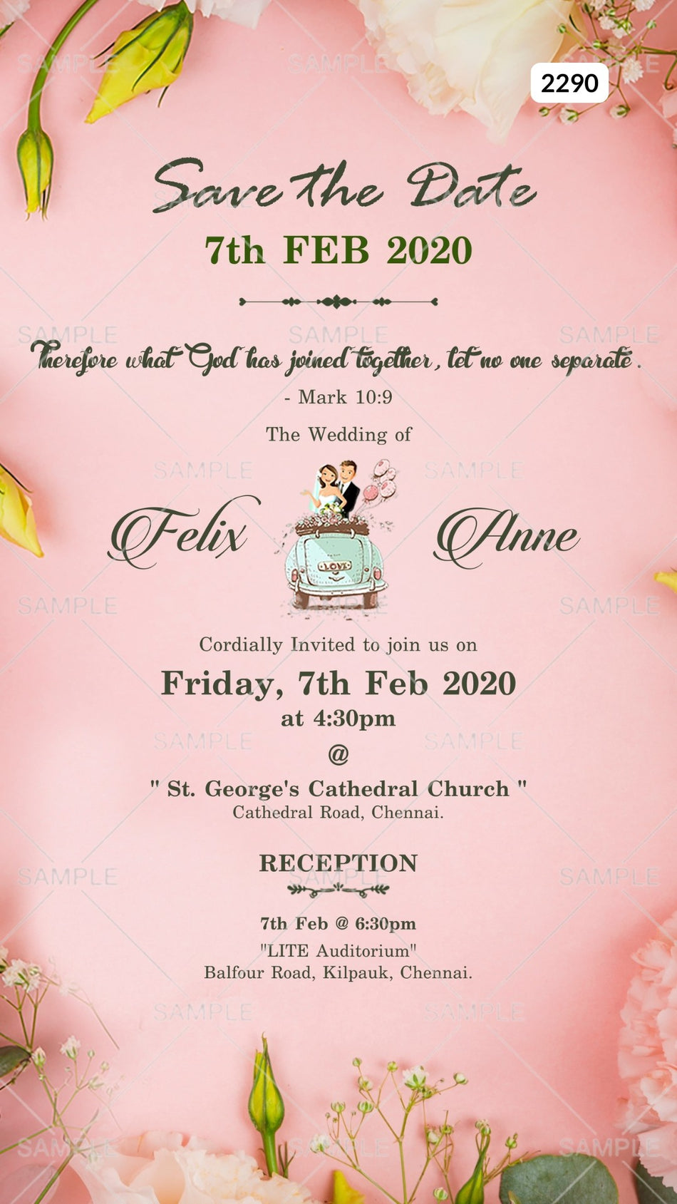 Wedding ceremony invitation card Canva Editable Template of hindu south indian tamil family in english language with minimalistic theme design 2290