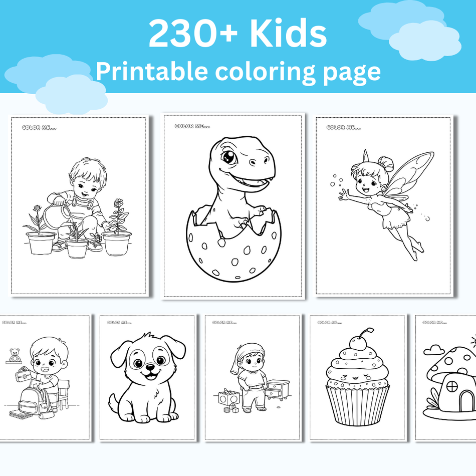 230KidsColoringPagesPrintableActivitySheetsPDF