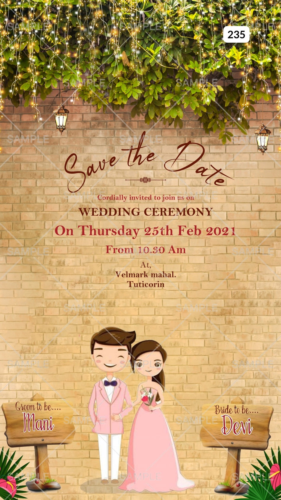 Save the Date card Canva Editable Template in english language with floral theme design 235