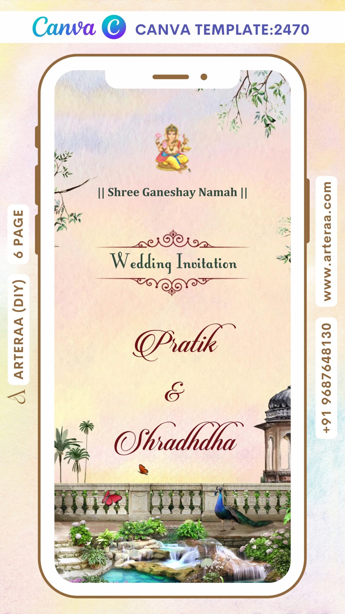 wedding ceremony invitation Canva Editable video Template of hindu gujarati kathiyawadi family in Gujarati language with vintage and floral design 2470