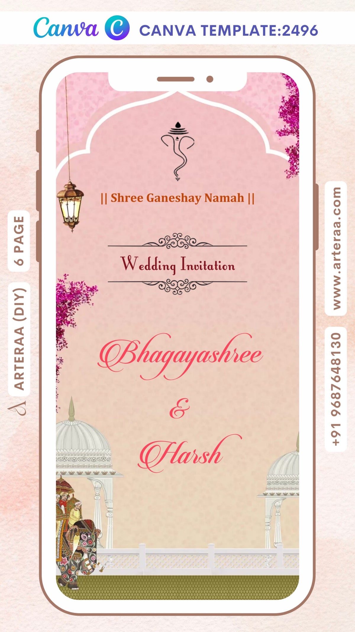 wedding ceremony invitation Canva Editable video Template of south indian kannada family in hindi language with arch theme design 2496